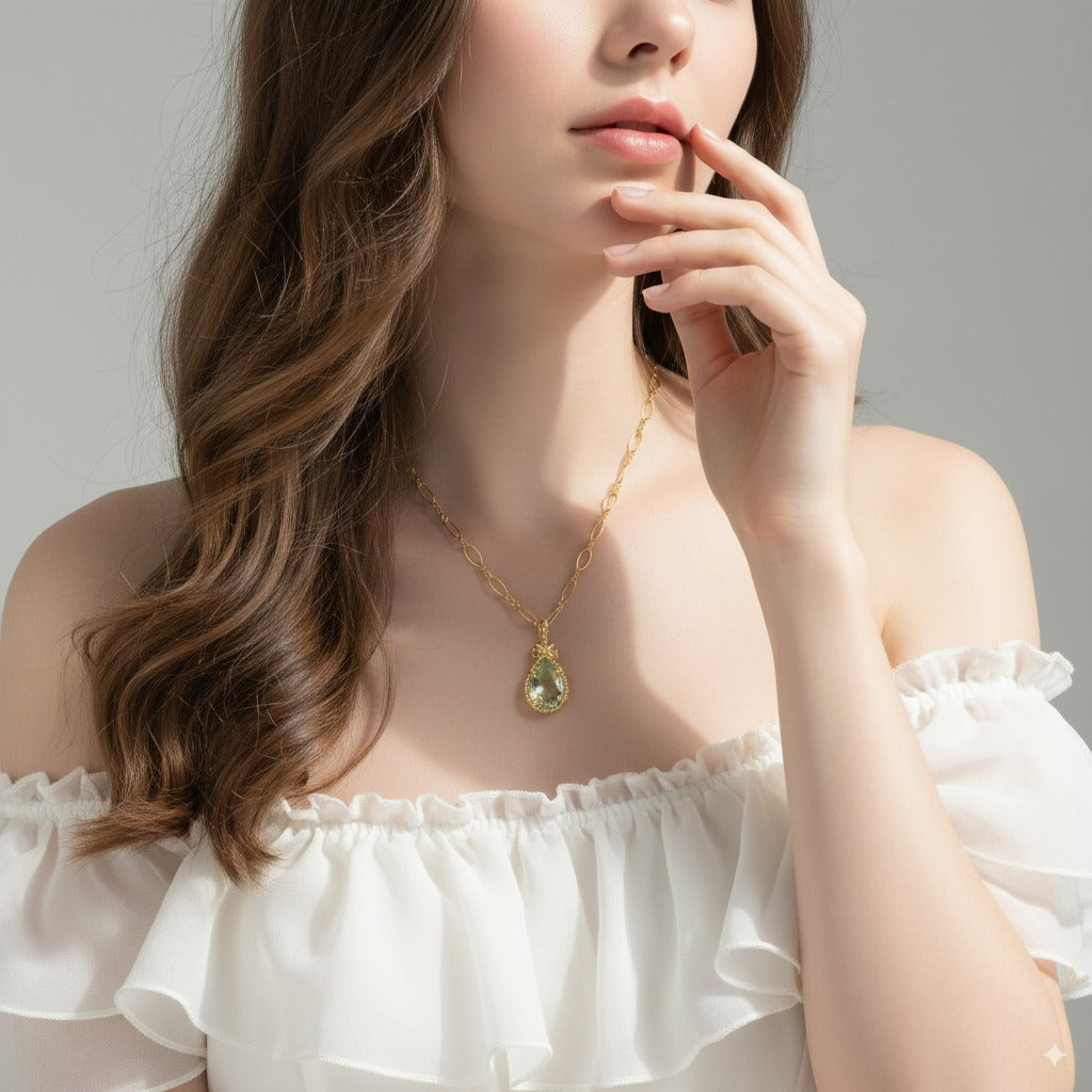 Green Amethyst Twisted Bail Necklace