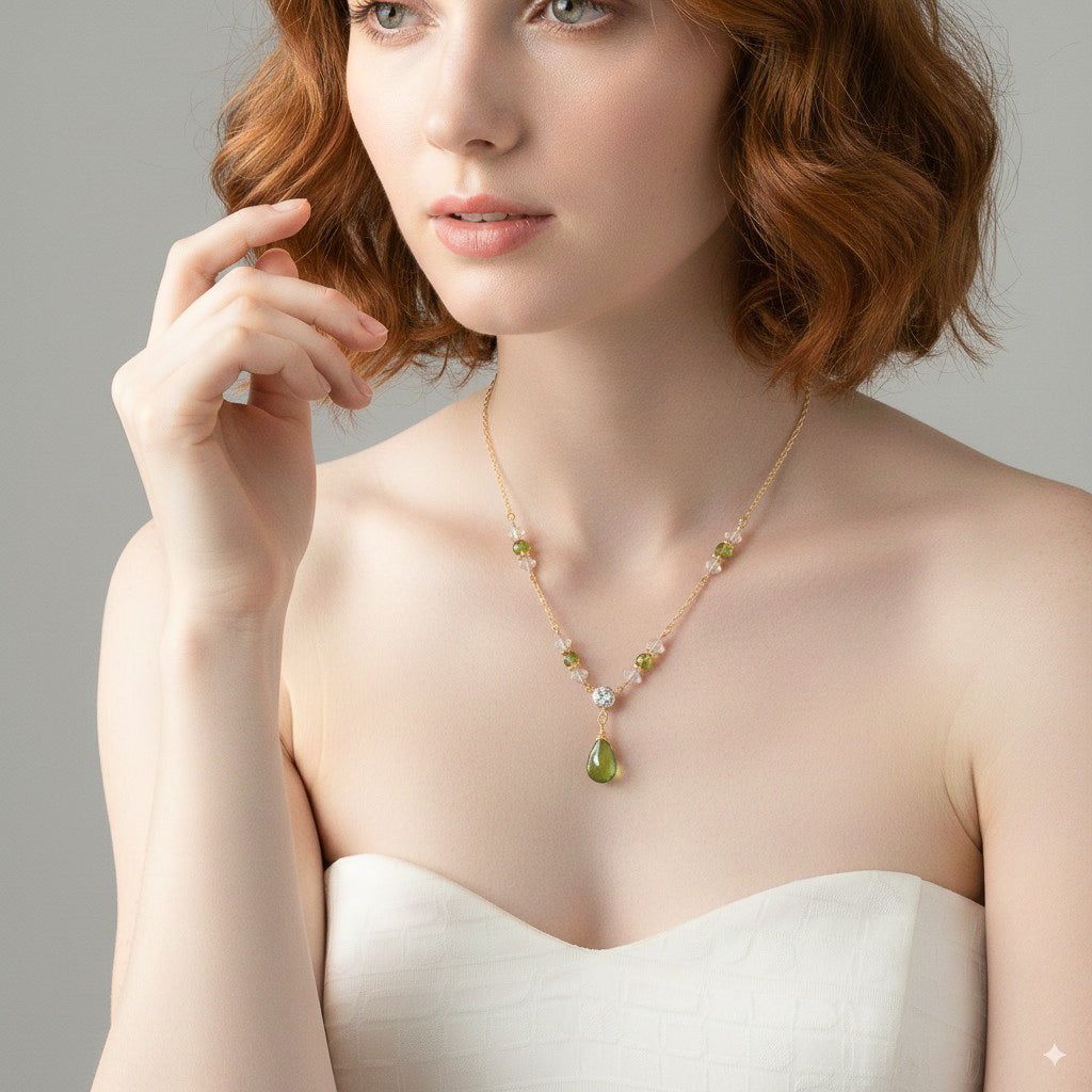 Peridot and Crystal Beaded Necklace