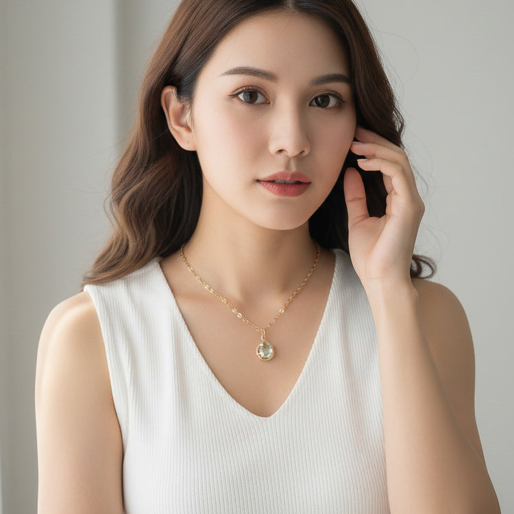 Green Amethyst Classic Pendant Necklace