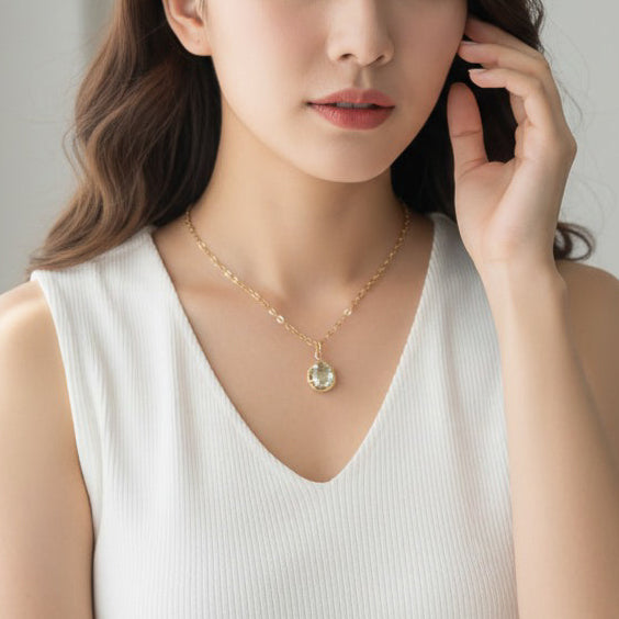 Green Amethyst Classic Pendant Necklace