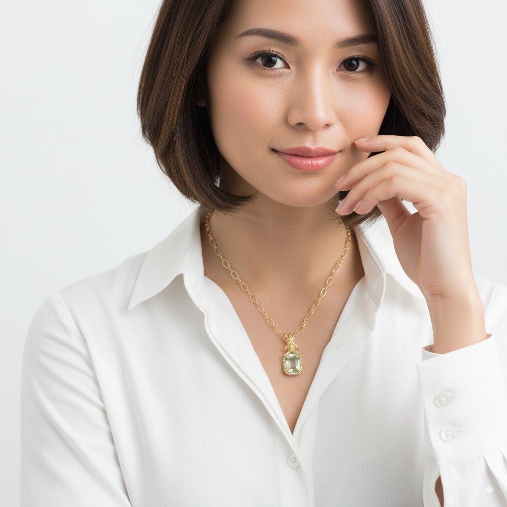 Green Amethyst Emerald Cut Pendant Necklace