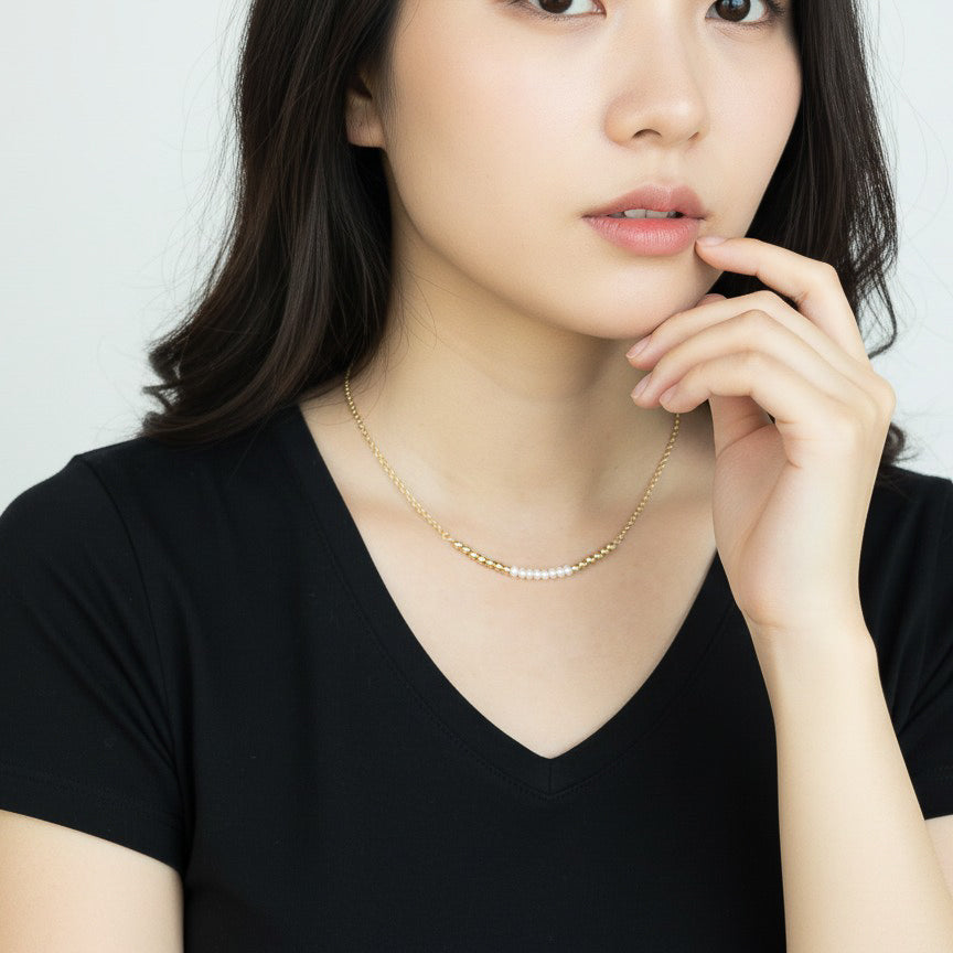 Gold and Pearl Beaded Choker Necklace
