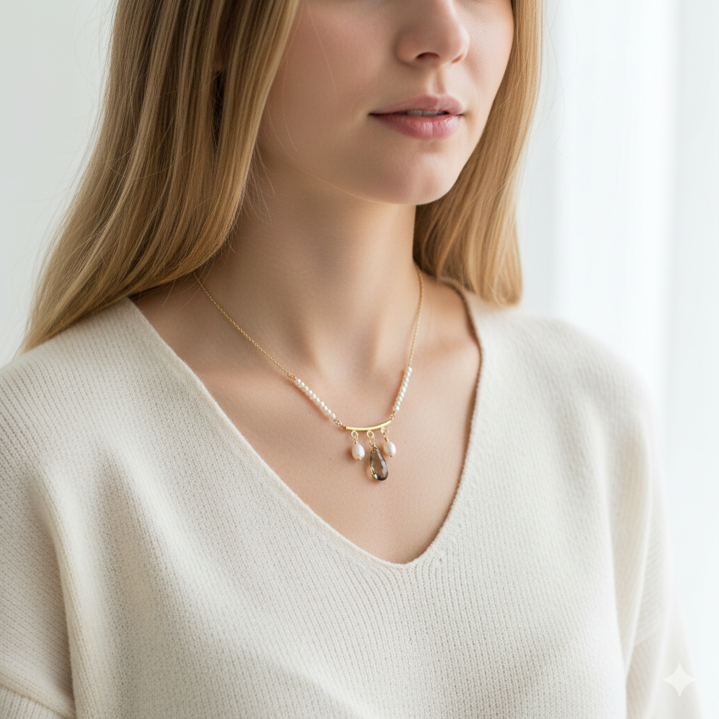 Smoky Quartz and Freshwater Pearl Dangle Necklace