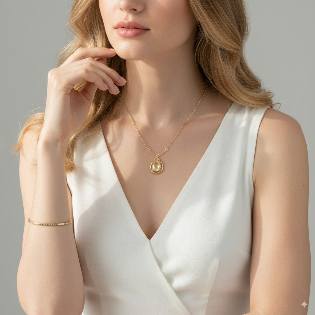 Lemon Quartz Pear Shaped Y Necklace