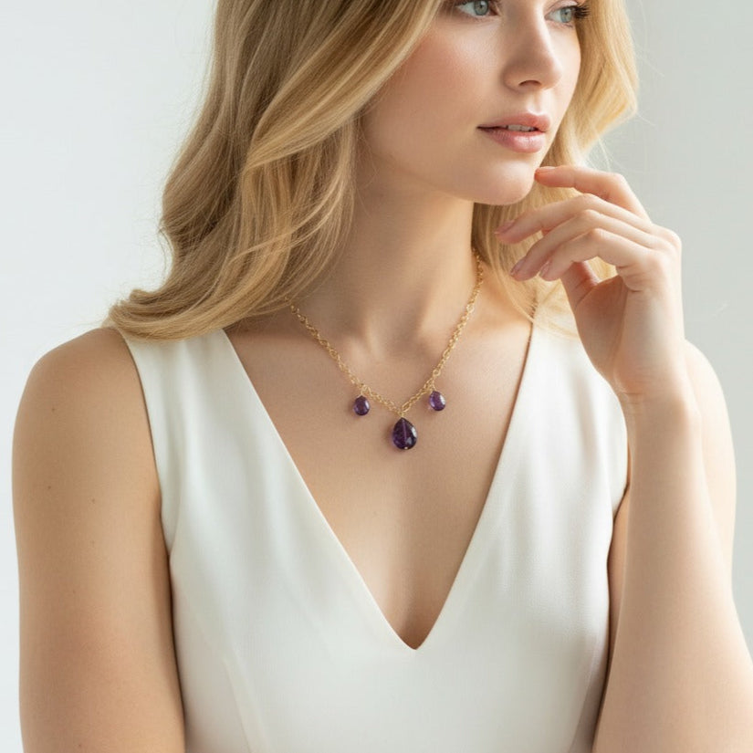 Amethyst Three Drop Necklace