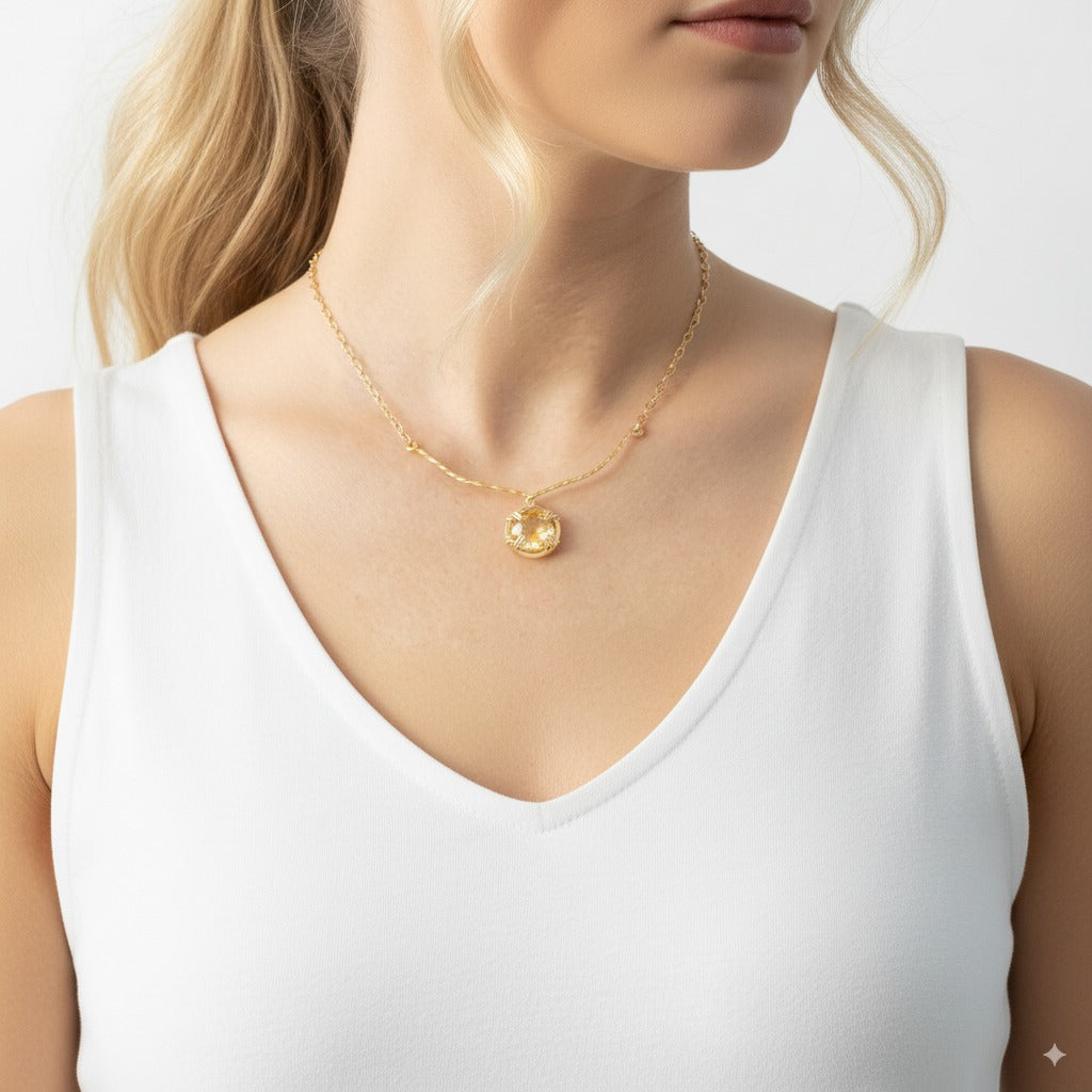 Citrine Wire and Chain Necklace