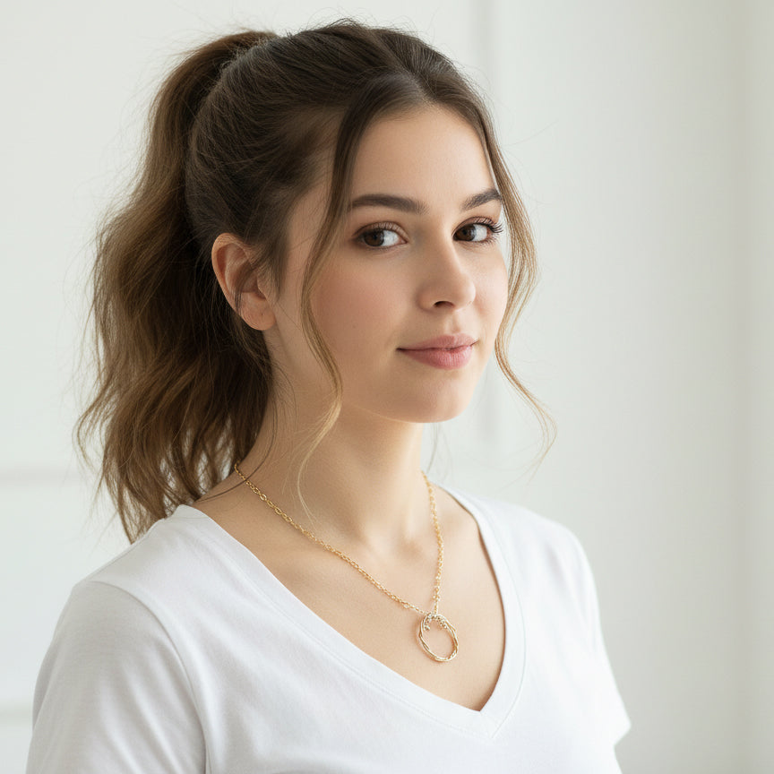 Gold and Silver Circle Twisted Pendant Necklace