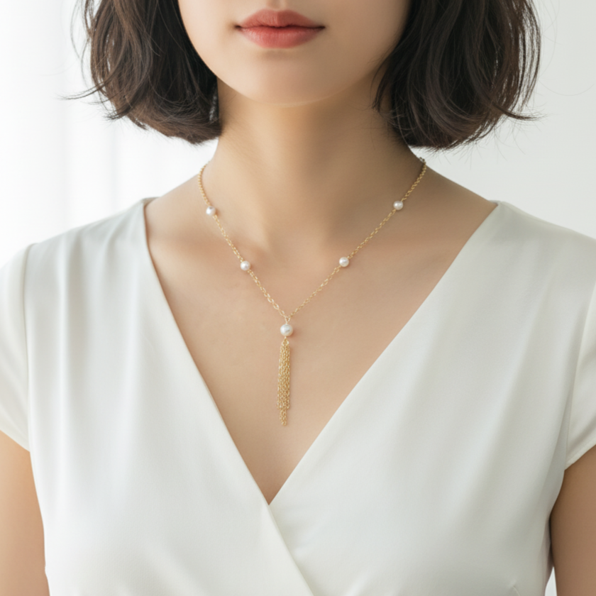 Swarovski White Pearl Fringe Necklace