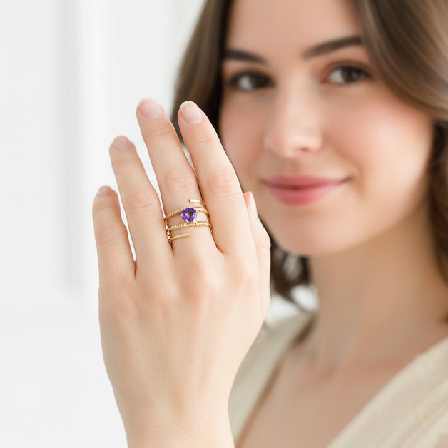 Purple Amethyst Gold Wire Spiral Ring