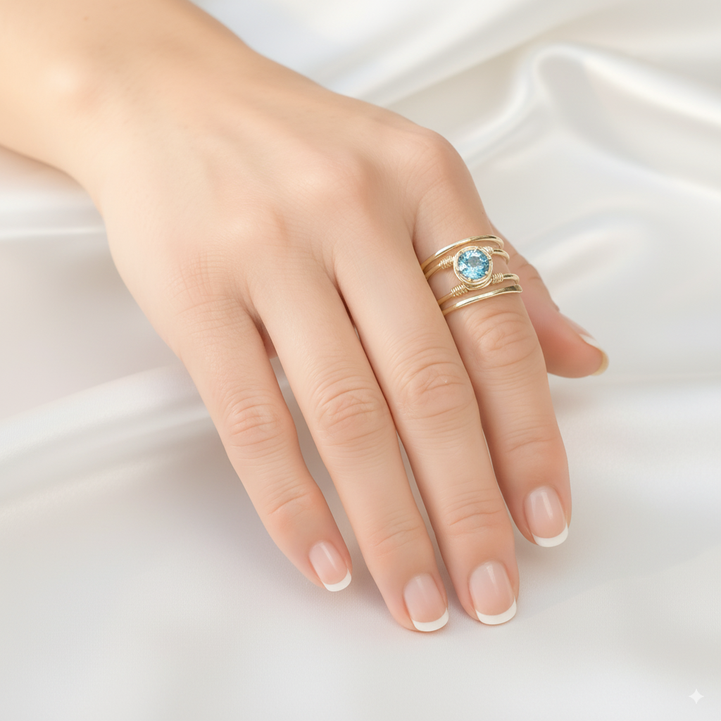 Swiss Blue Topaz Gold Wire Spiral Ring