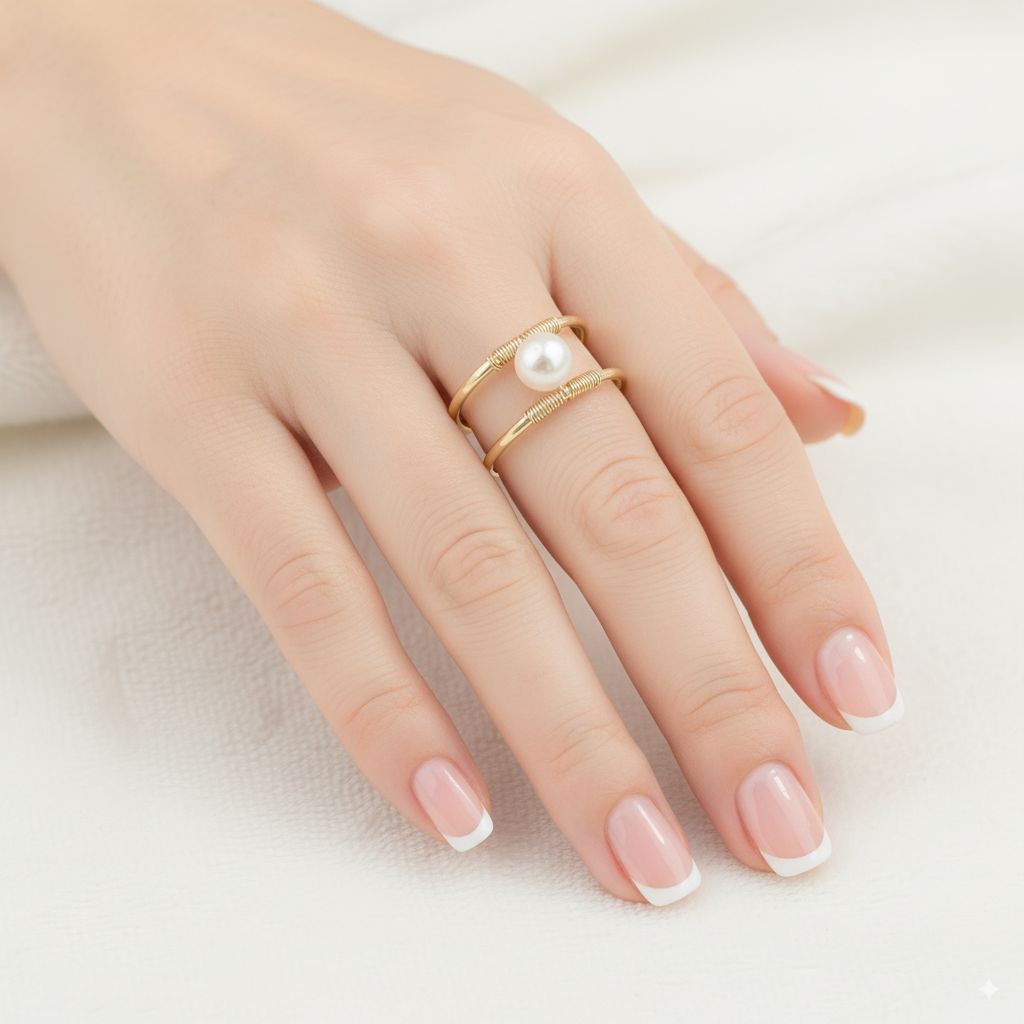 Freshwater Pearl Double Banded Gold Ring