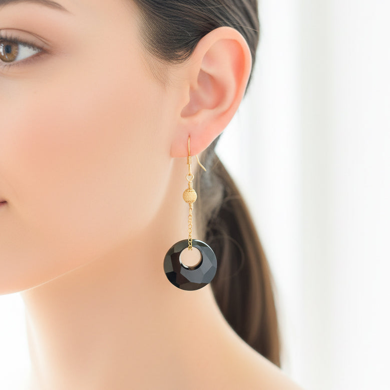Swarovski Black and Gold Dangle Earrings