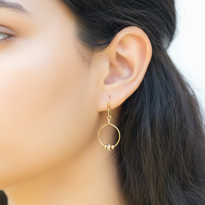 Gold Beaded Dainty Dangle Earrings
