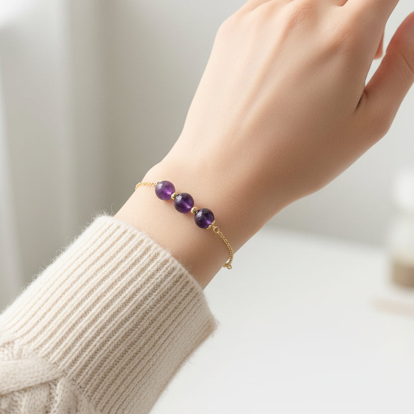Purple Amethyst Beaded Column Bracelet