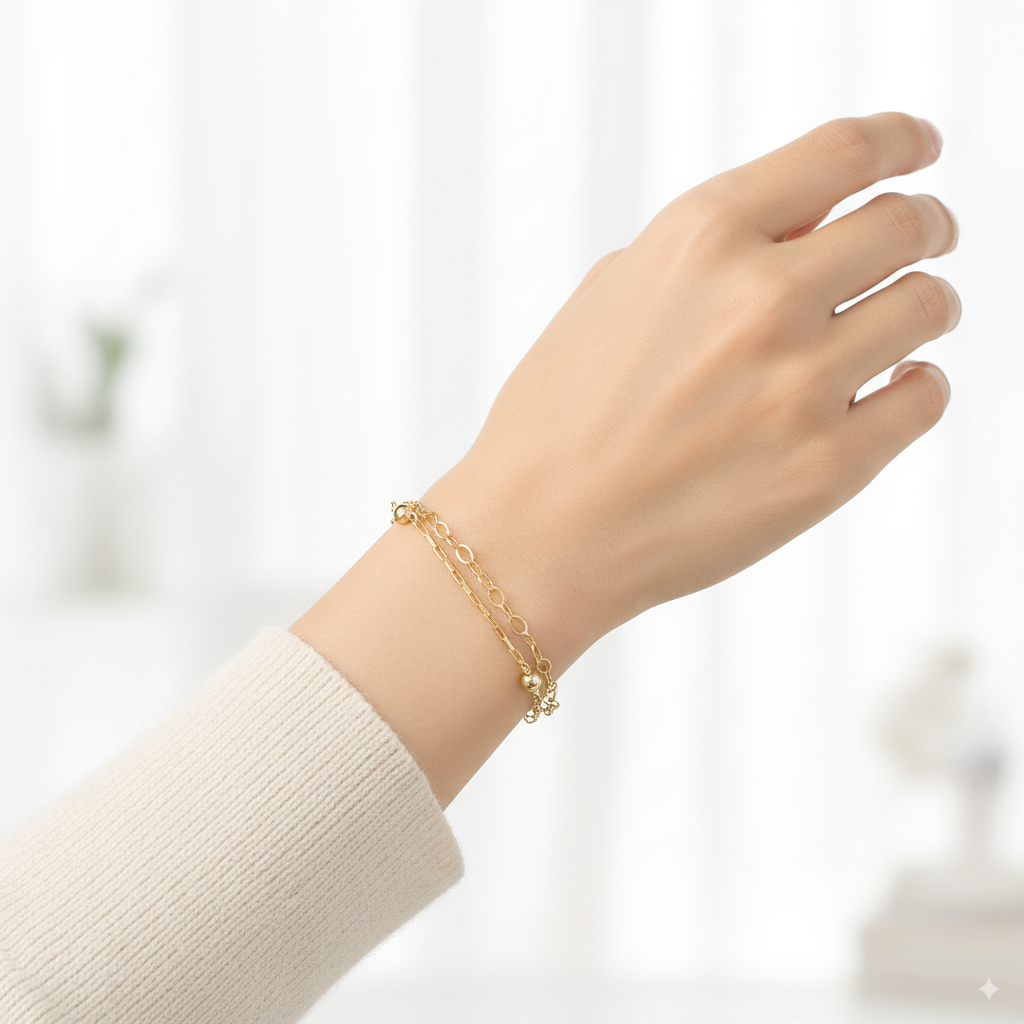 Gold Beaded Double Strand Bracelet