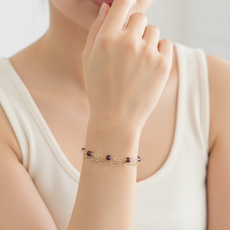 Garnet Two Strand Beaded Bracelet