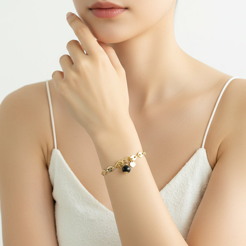 Black Onyx Charm Marine Link Bracelet