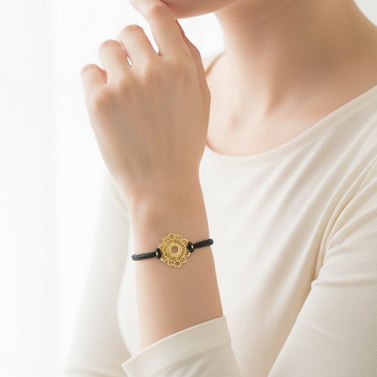 Gold Filigree Adjustable Cord Bracelet