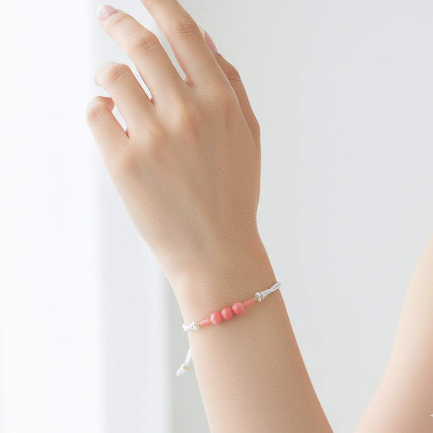 Coral Silk Cord Adjustable Bracelet
