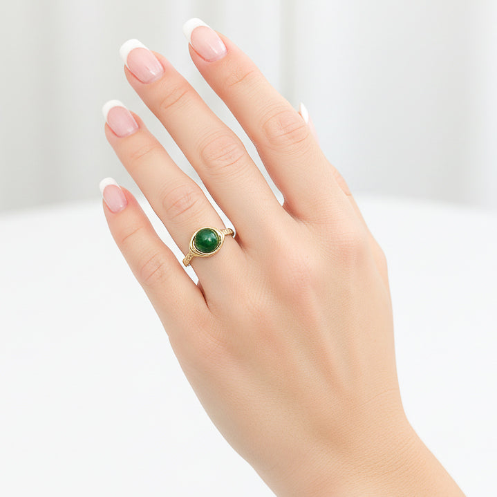 Jade Bead Wire Wrapped Gold Ring