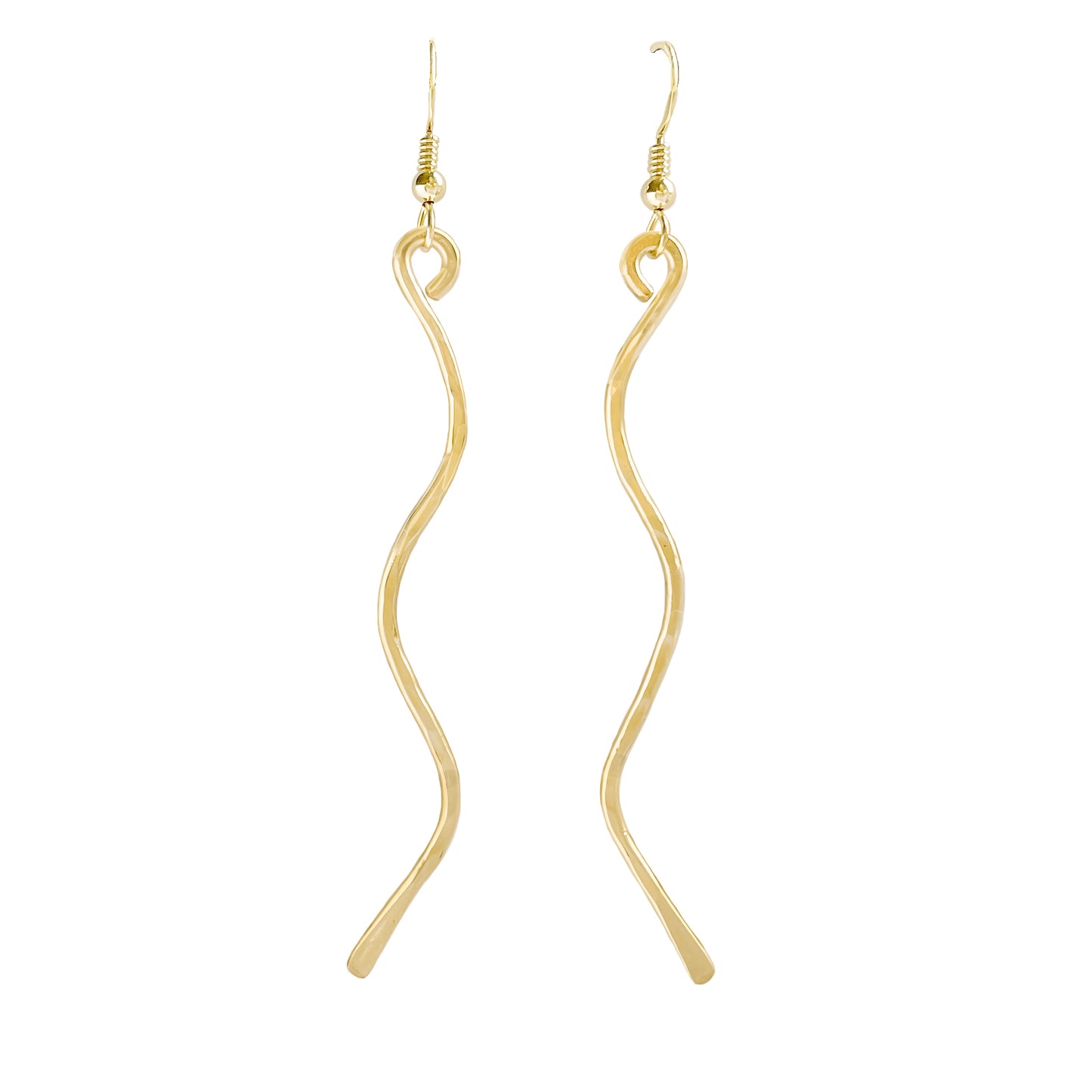 Gold Hammered Wavy Bar Earrings