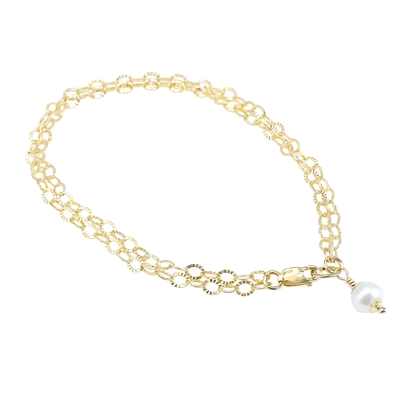 White Pearl Charm Double Chain Bracelet