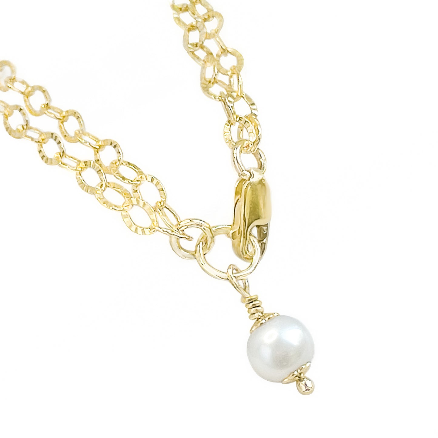 White Pearl Charm Double Chain Bracelet
