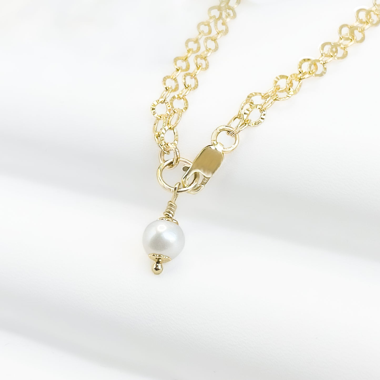 White Pearl Charm Double Chain Bracelet