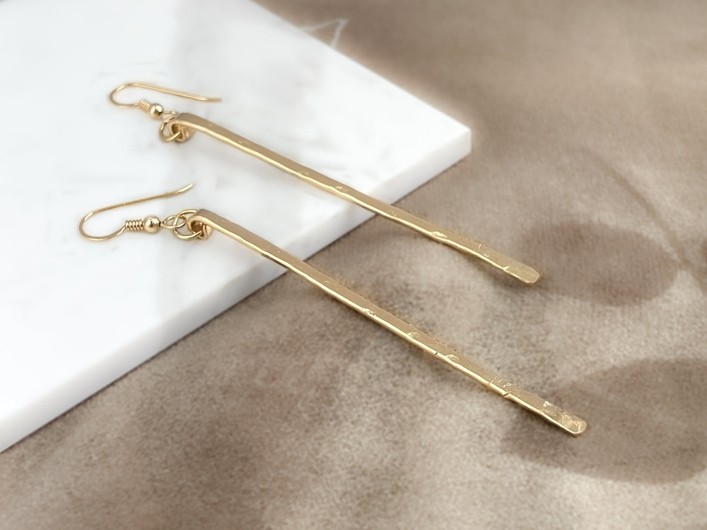 Gold Hammered Bar Earrings