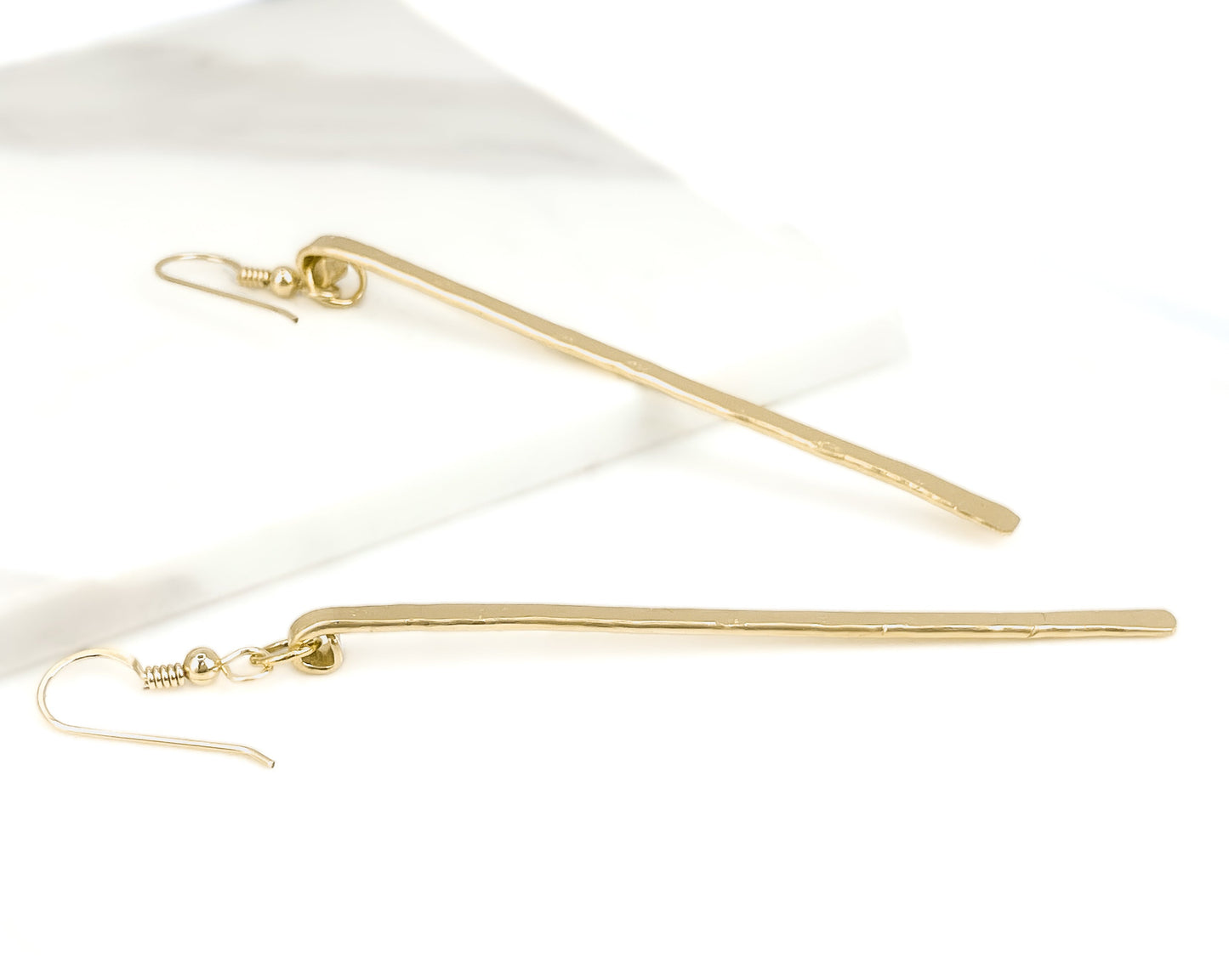 Gold Hammered Bar Earrings