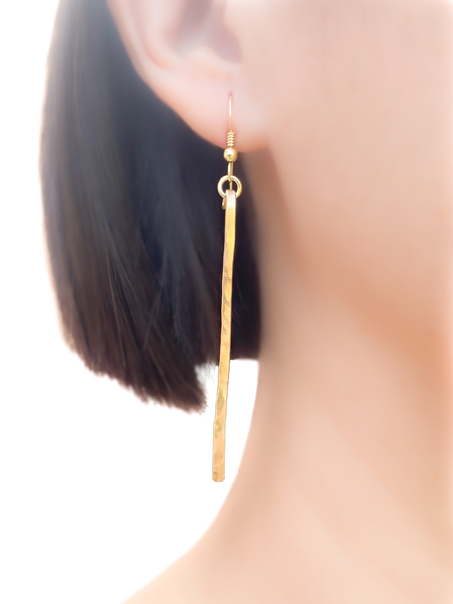 Gold Hammered Bar Earrings
