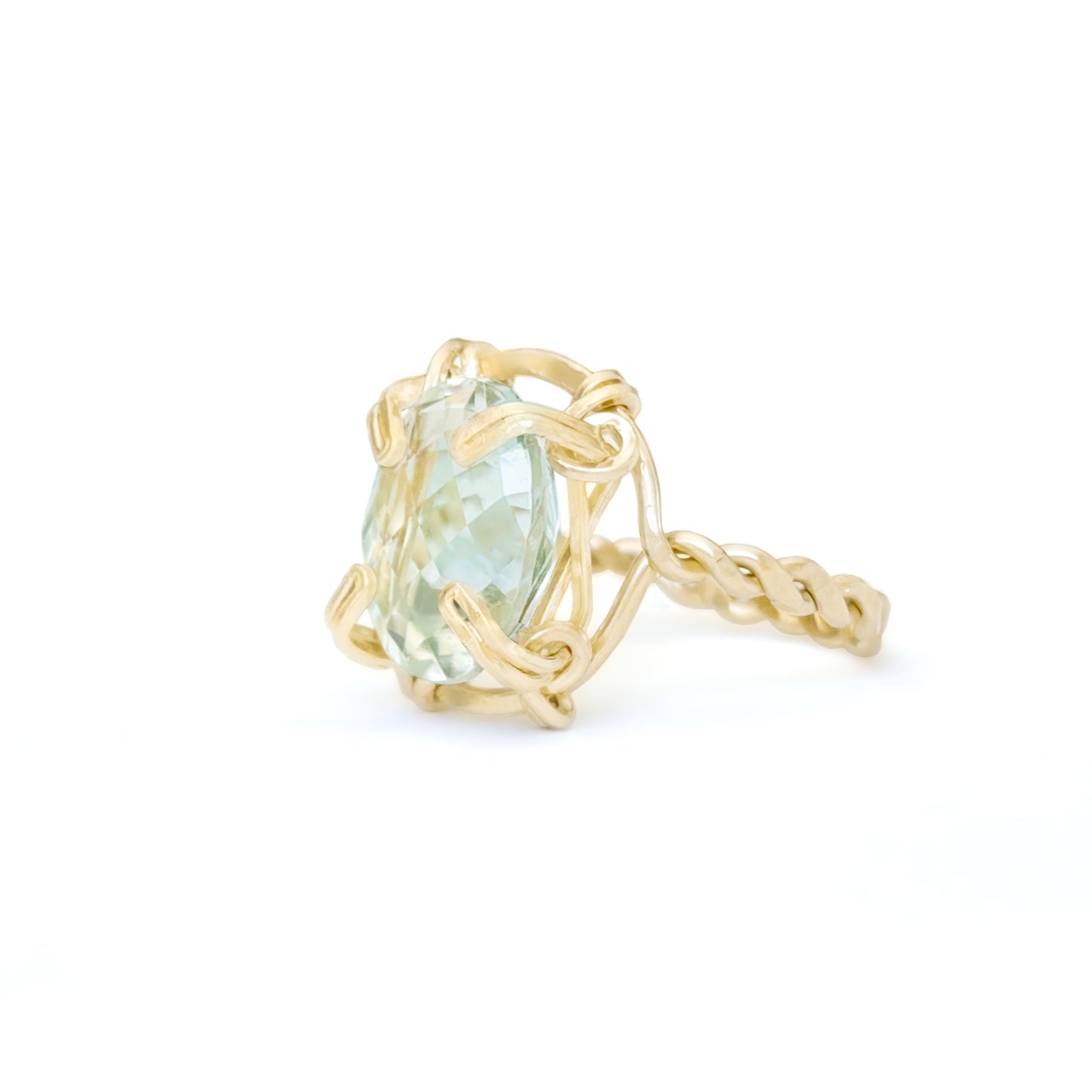 Green Amethyst Twisted Band Ring