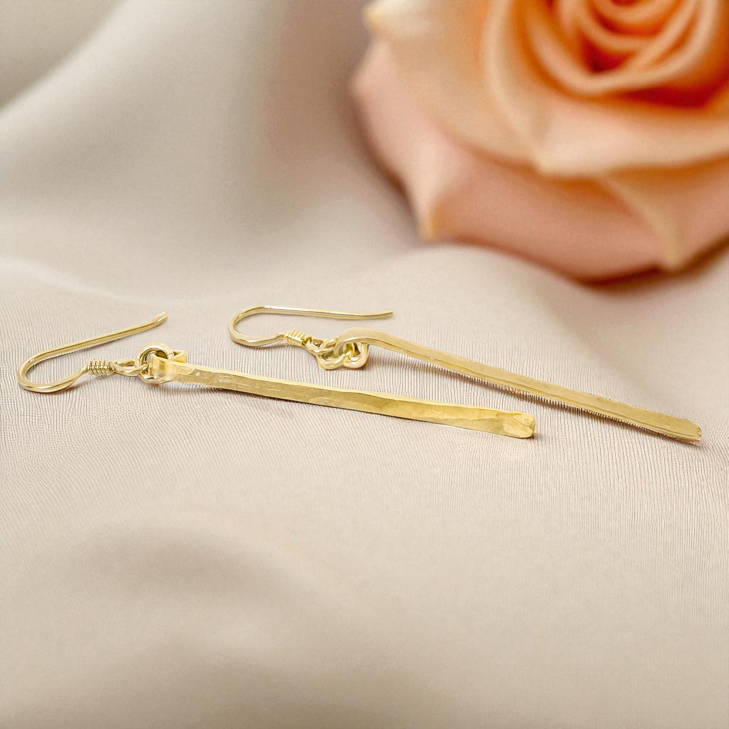 Gold Petite Hammered Bar Earrings