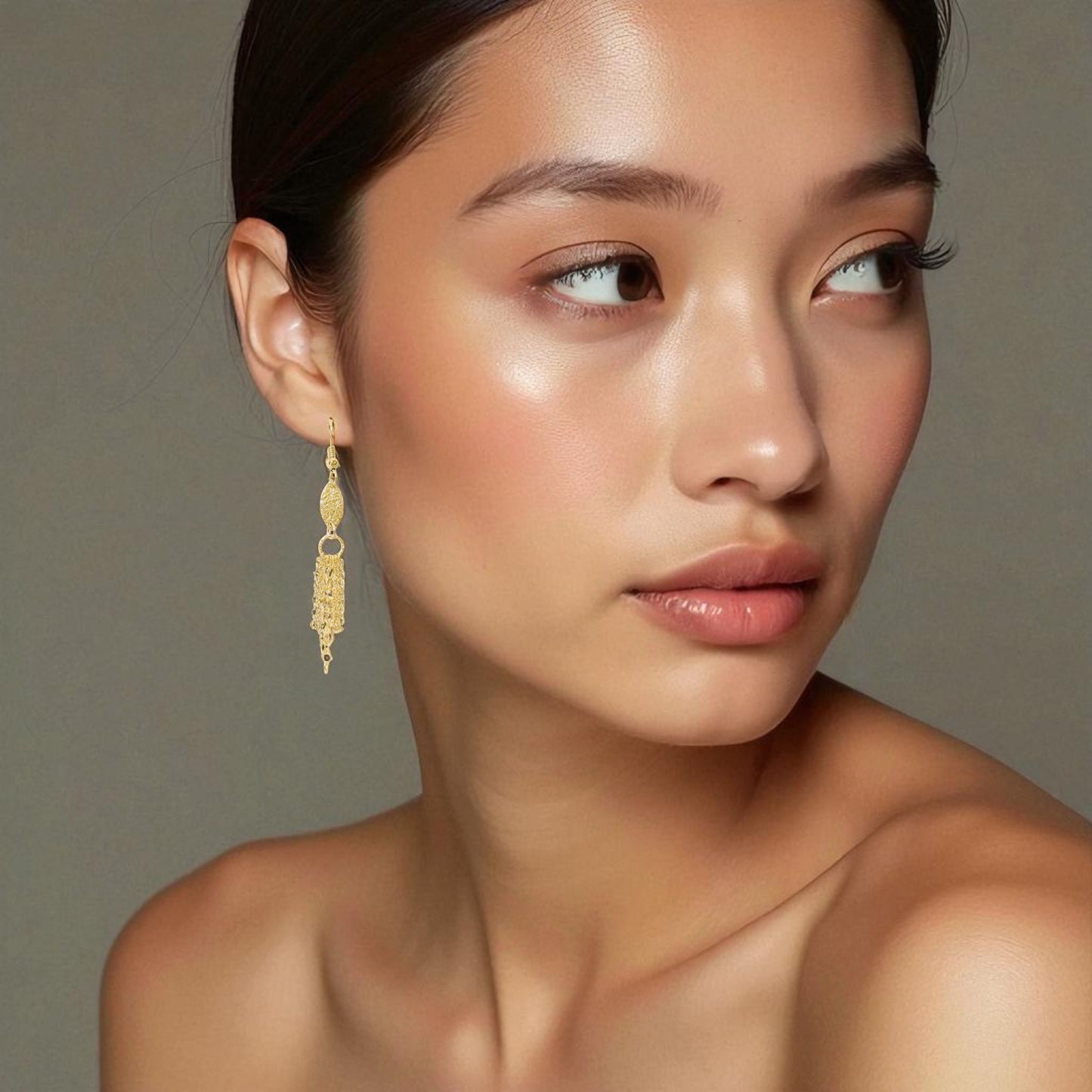Gold Leaf Fringe Earrings
