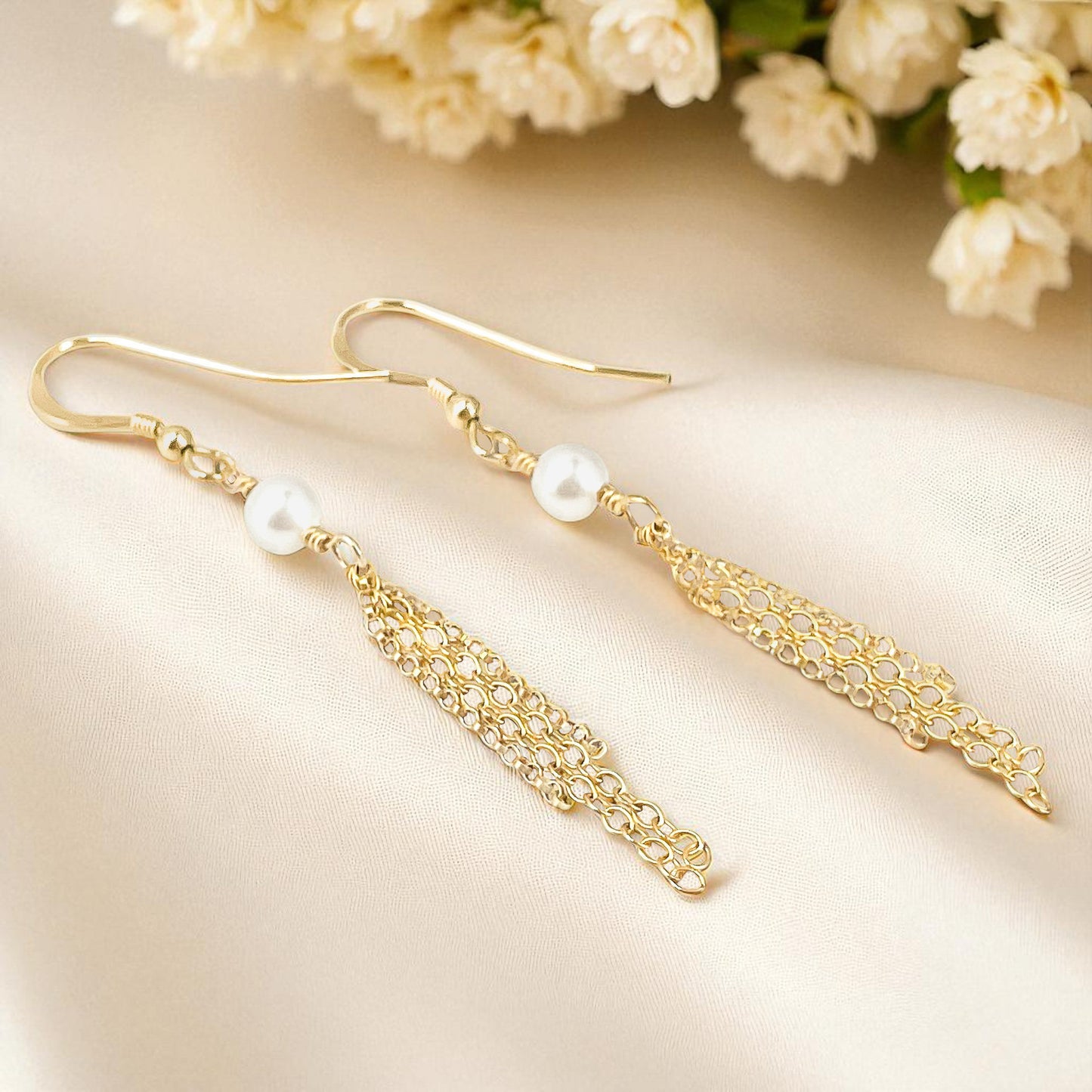Swarovski White Pearl Fringe Earrings