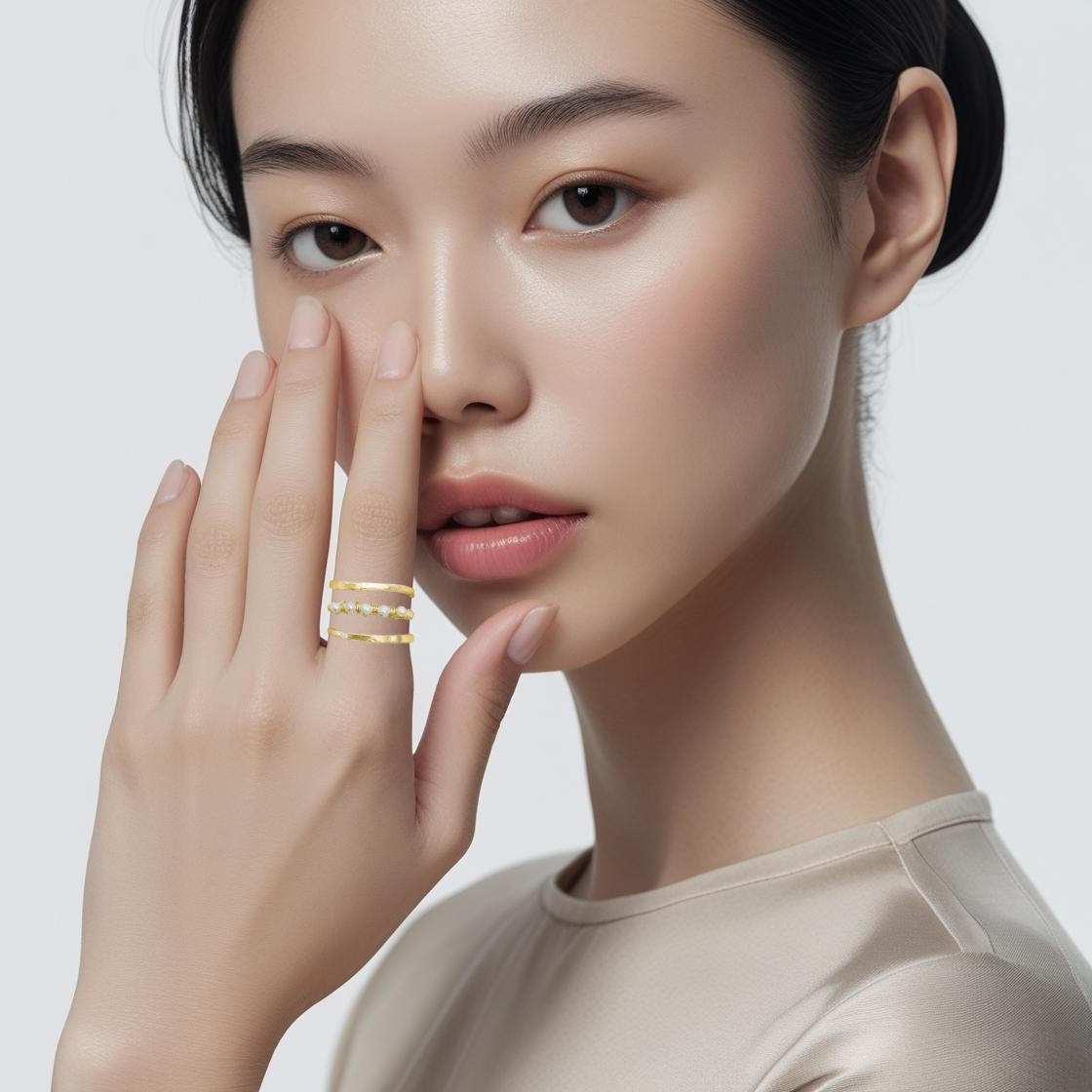 Gold Wire Spiral Ring with Mini Pearls