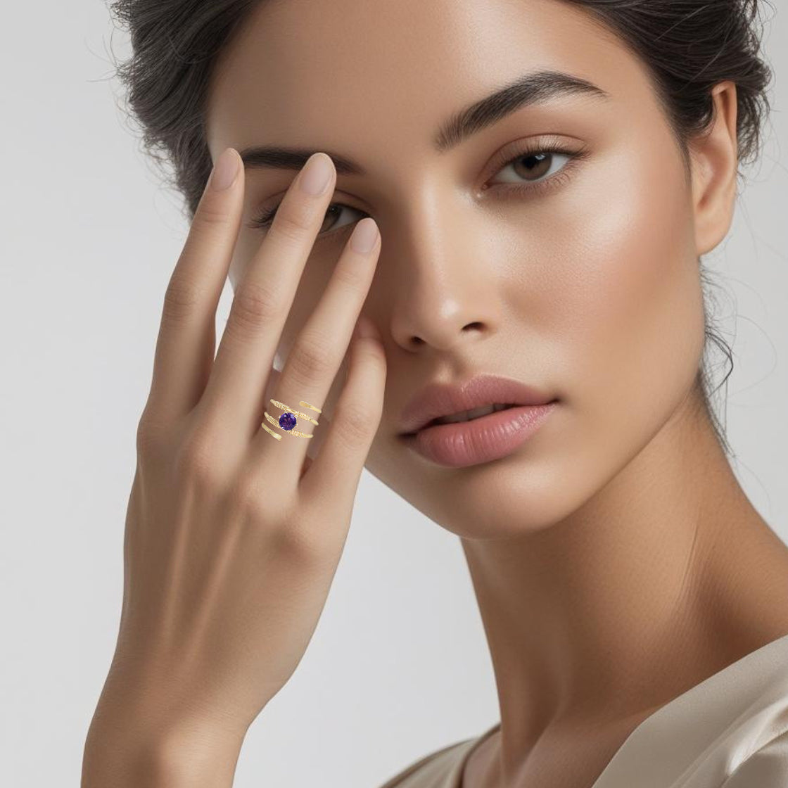 Purple Amethyst Gold Wire Spiral Ring