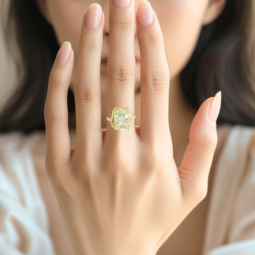 Green Amethyst Twisted Band Ring