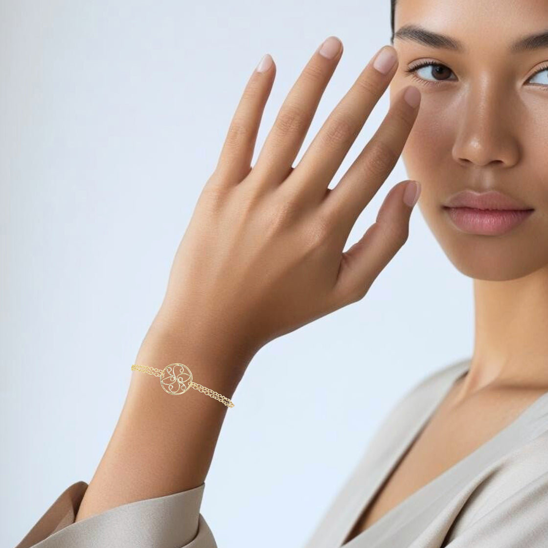 Gold Double Stranded Round Filigree Bracelet