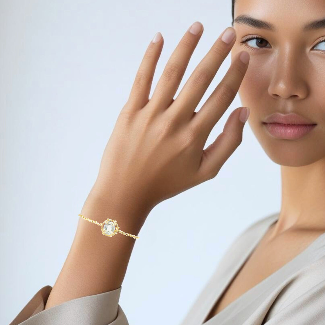 Aquamarine Twisted Gold Bangle Bracelet