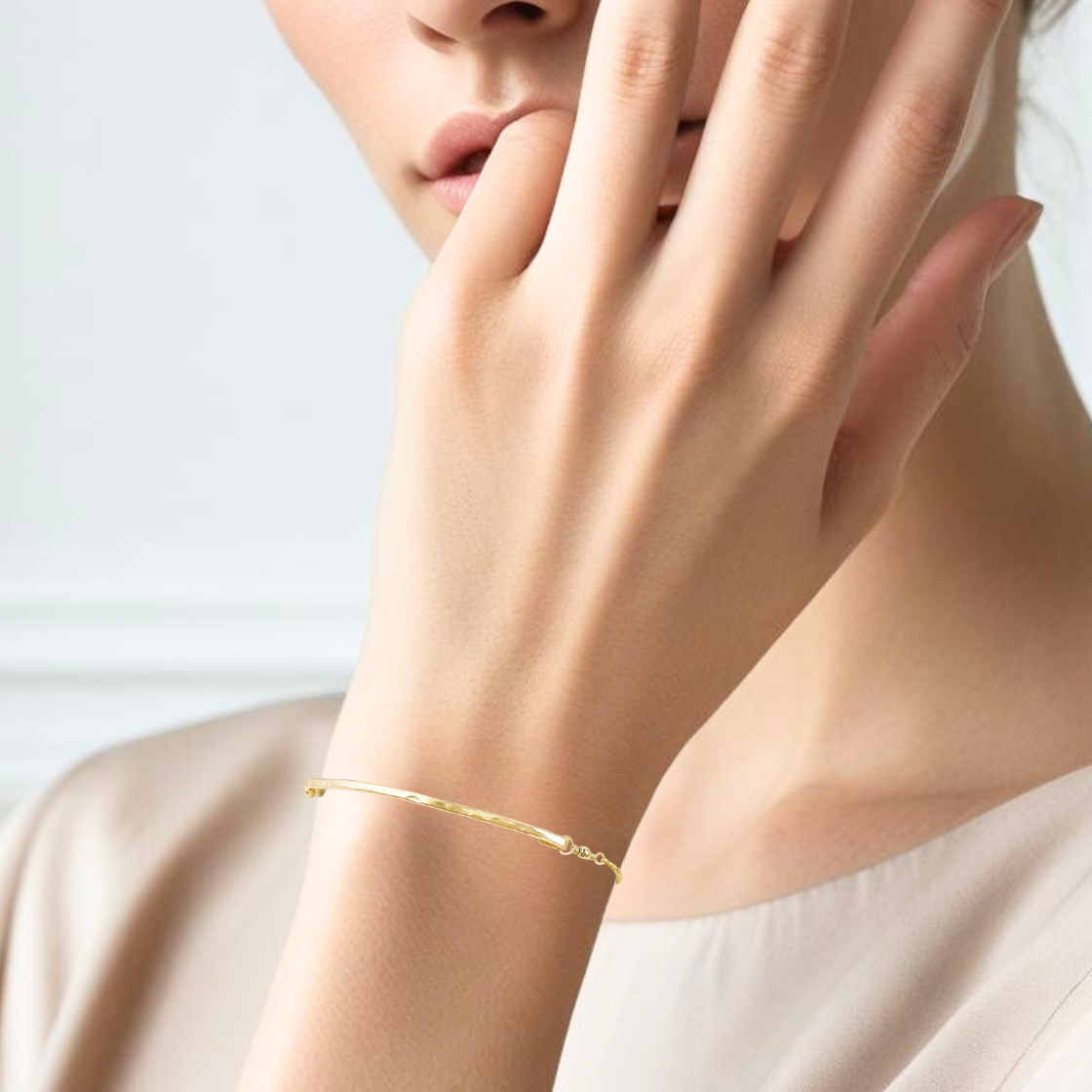 Gold Curved Bar Adjustable Bracelet with Pearl Charm