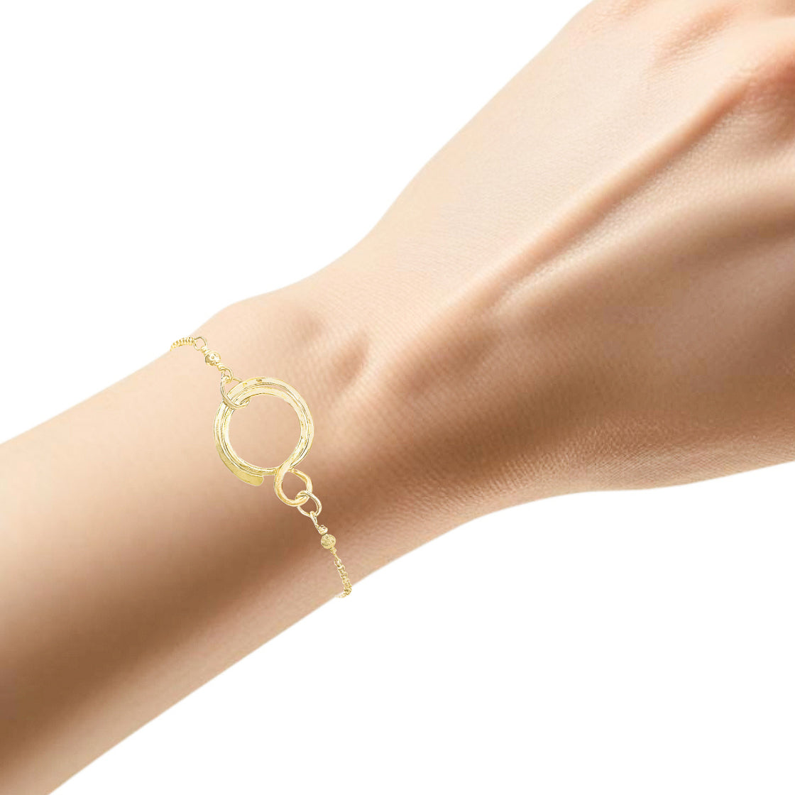 Gold Hammered Double Circle Adjustable Bracelet