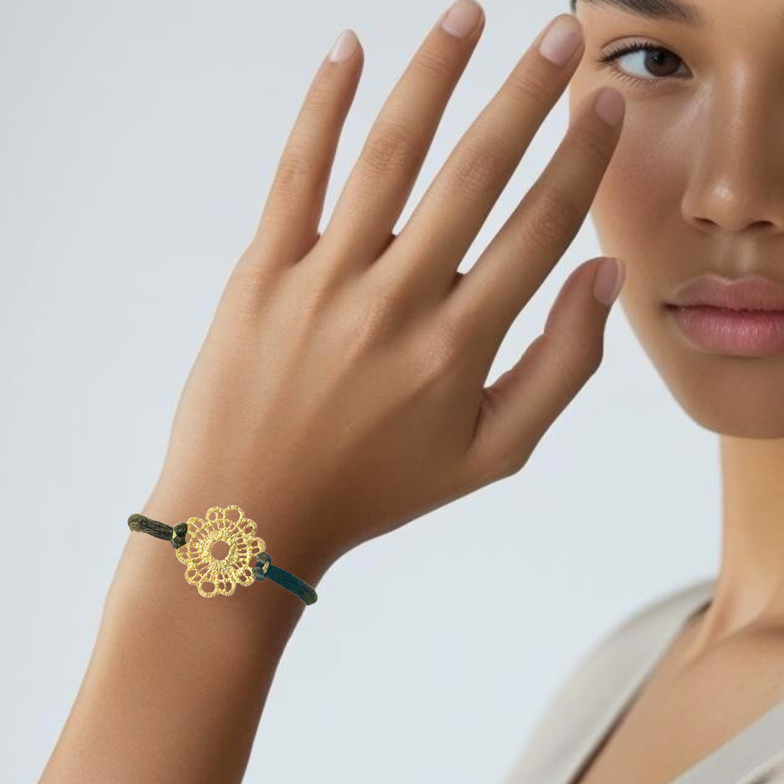Gold Filigree Adjustable Cord Bracelet