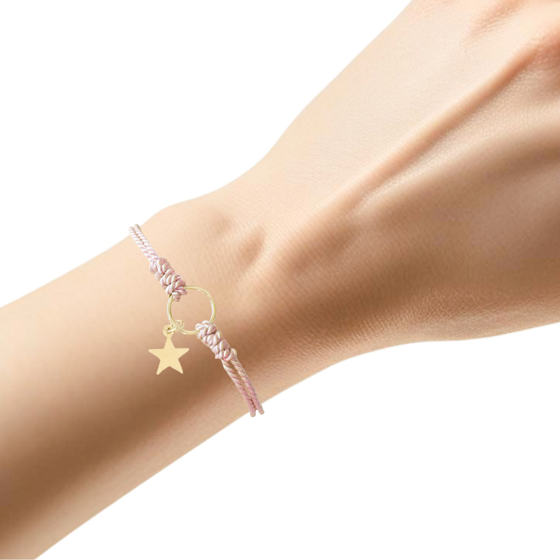 Gold Circle and Star Silk Cord Adjustable Bracelet
