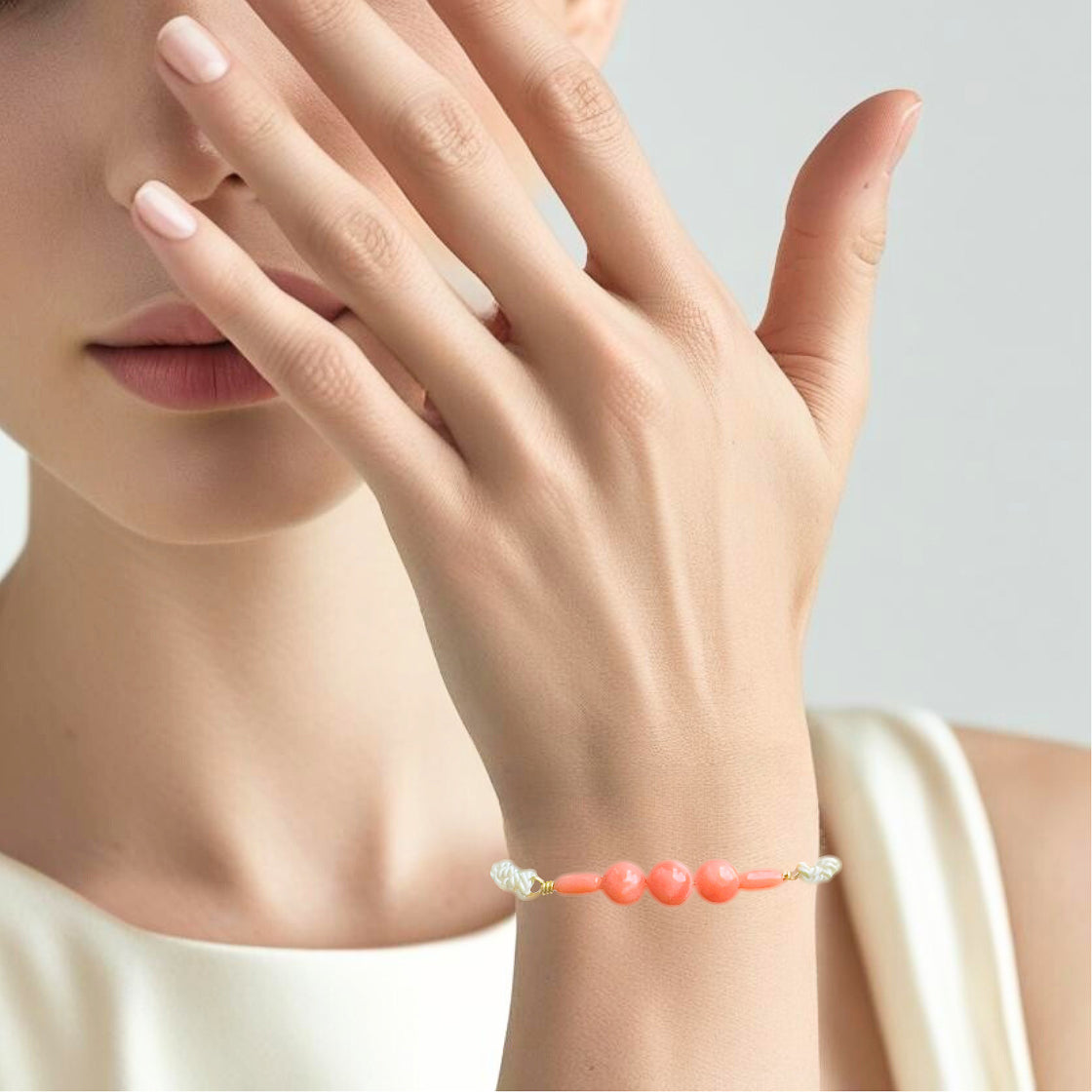 Coral Silk Cord Adjustable Bracelet