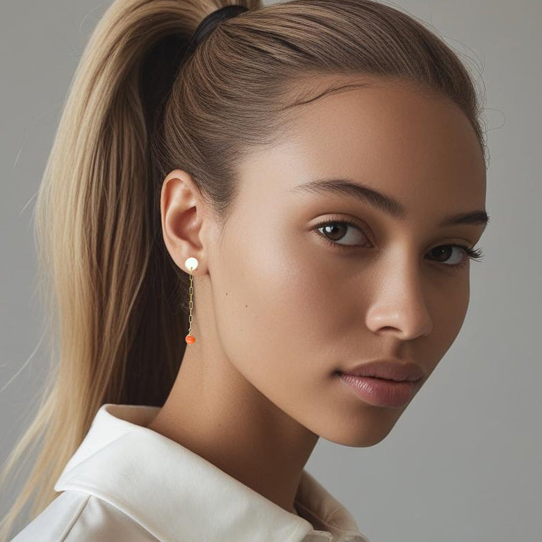 Coral Long Earrings