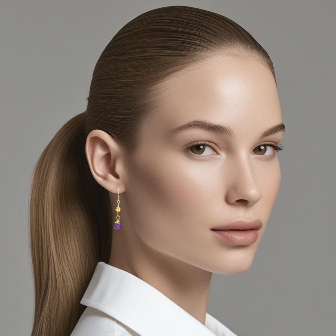 Purple Amethyst and Citrine Dangle Earrings