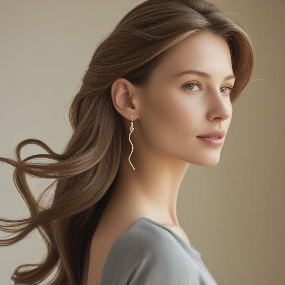Gold Hammered Wavy Bar Earrings