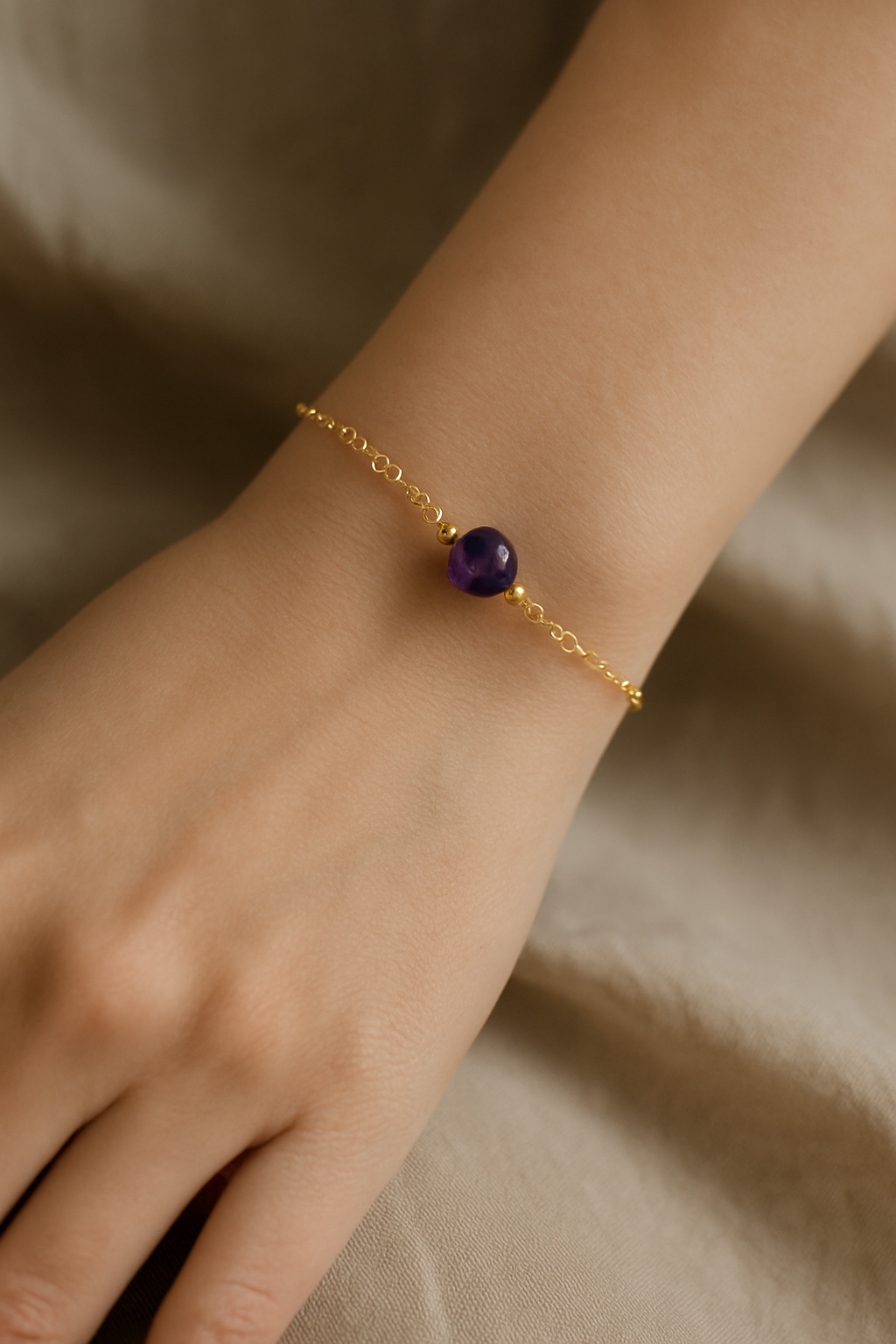 Amethyst Bead Dainty Bracelet