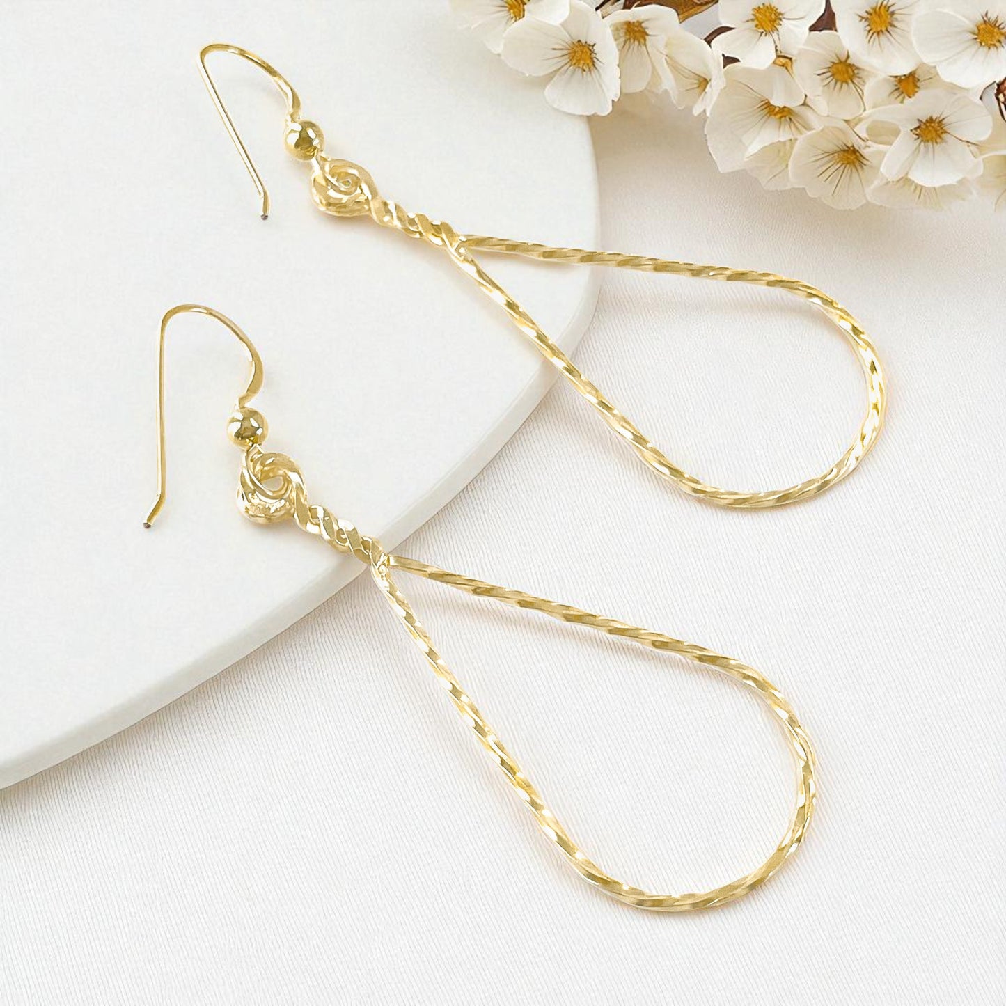 Gold Teardrop Twisted Wire Earrings